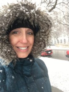 Susan Rocco on a snowy day near Lincoln Park Conservatory